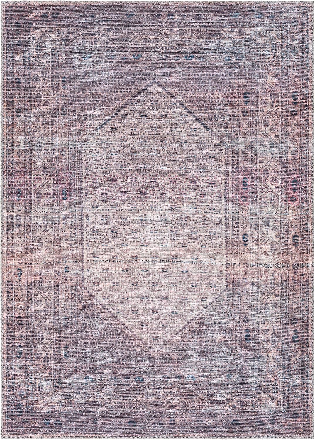 Mark&Day Washable Rugs, 5x7 Hayri Traditional Plum Area Rug, Purple Beige Carpet for Living Room, Bedroom or Kitchen (5'3 x 7'3, Machine Washable)